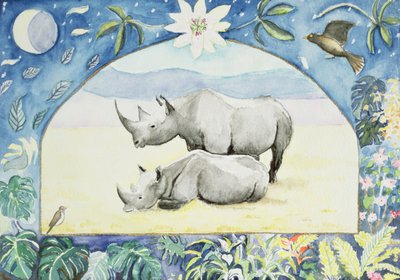Rhino (month of February from a calendar) by Vivika Alexander